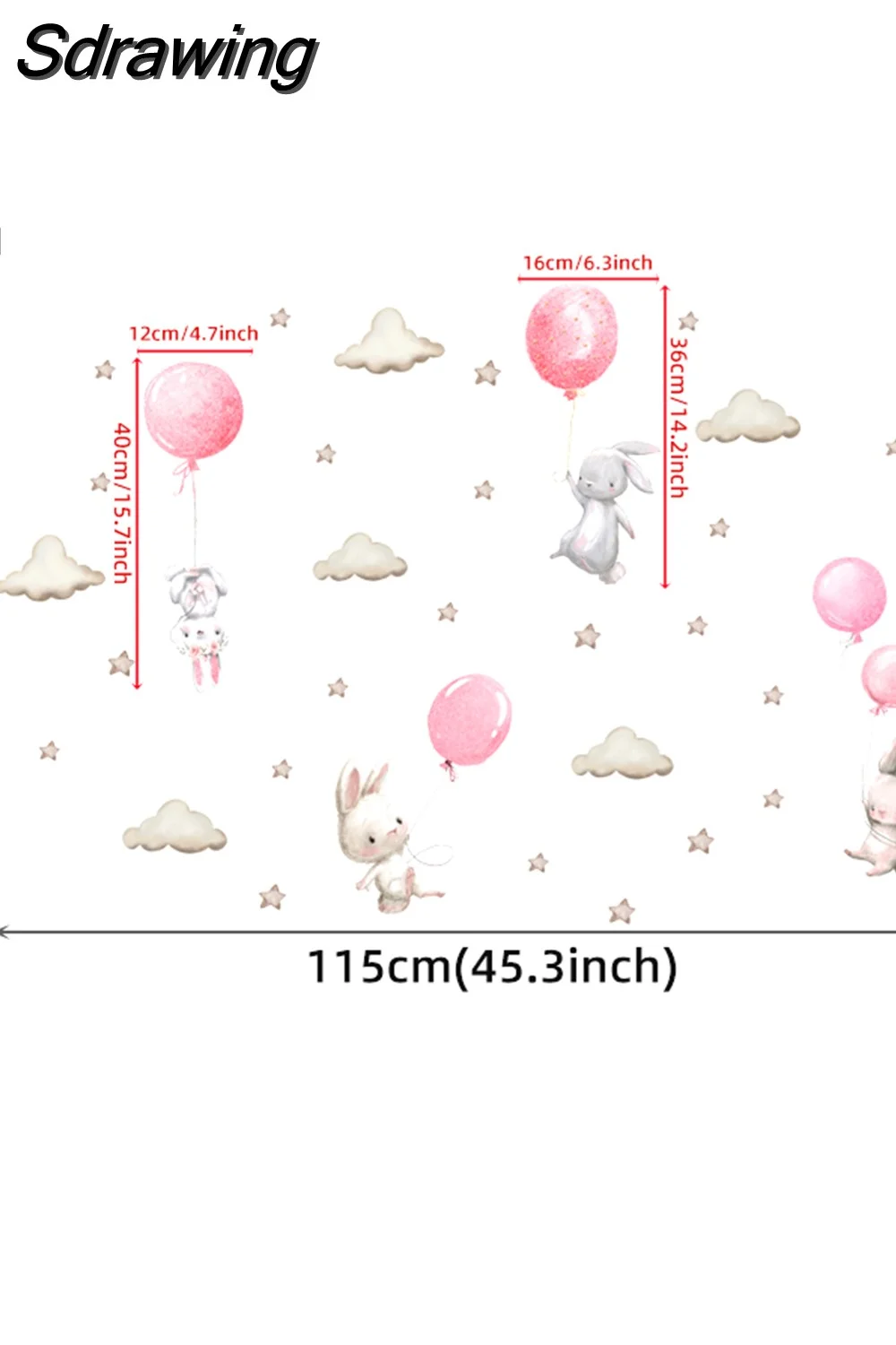 Sdrawing Watercolor Bunnies Wall Stickers for Kids Room Colorful Balloons Animals Home Decor Friendly Rabbits Baby Bed Decoration
