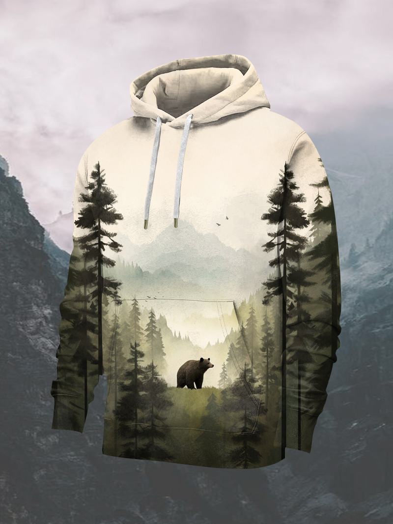 Men's Bear Full Print Hoodie