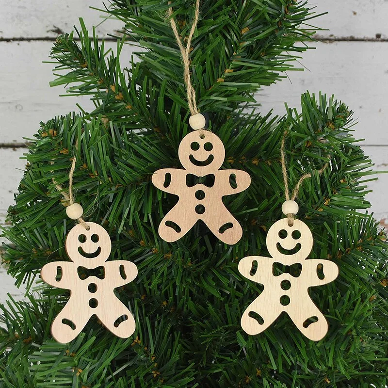 3pcs Vintage Christmas Wooden Pendants Ornaments DIY Wood Craft Christmas Decorations Christmas Tree Hanging Ornaments Gifts