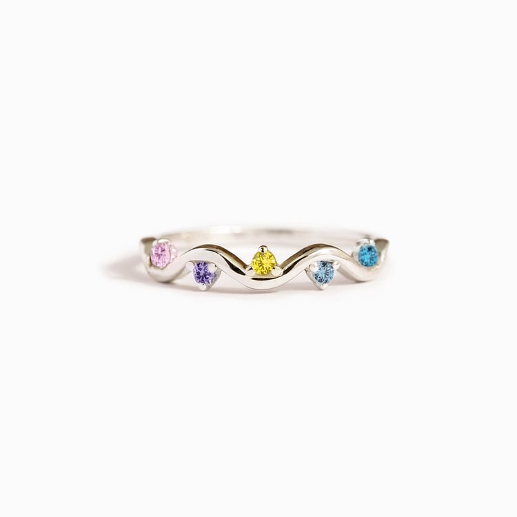 Personalized Wavy Ring With 1-6 Birthstone