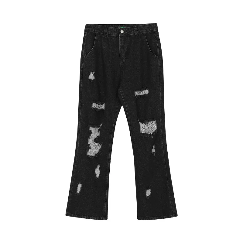 Letter embroidered jeans men's loose straight ripped pants hip-hop micro-pants casual pants