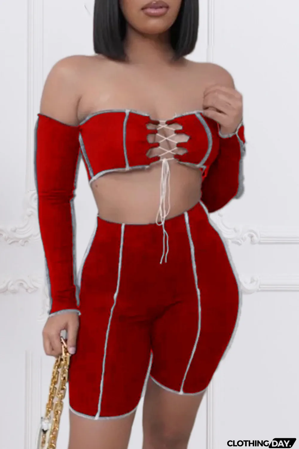 Grey Street Solid Bandage Strapless Long Sleeve Two Pieces