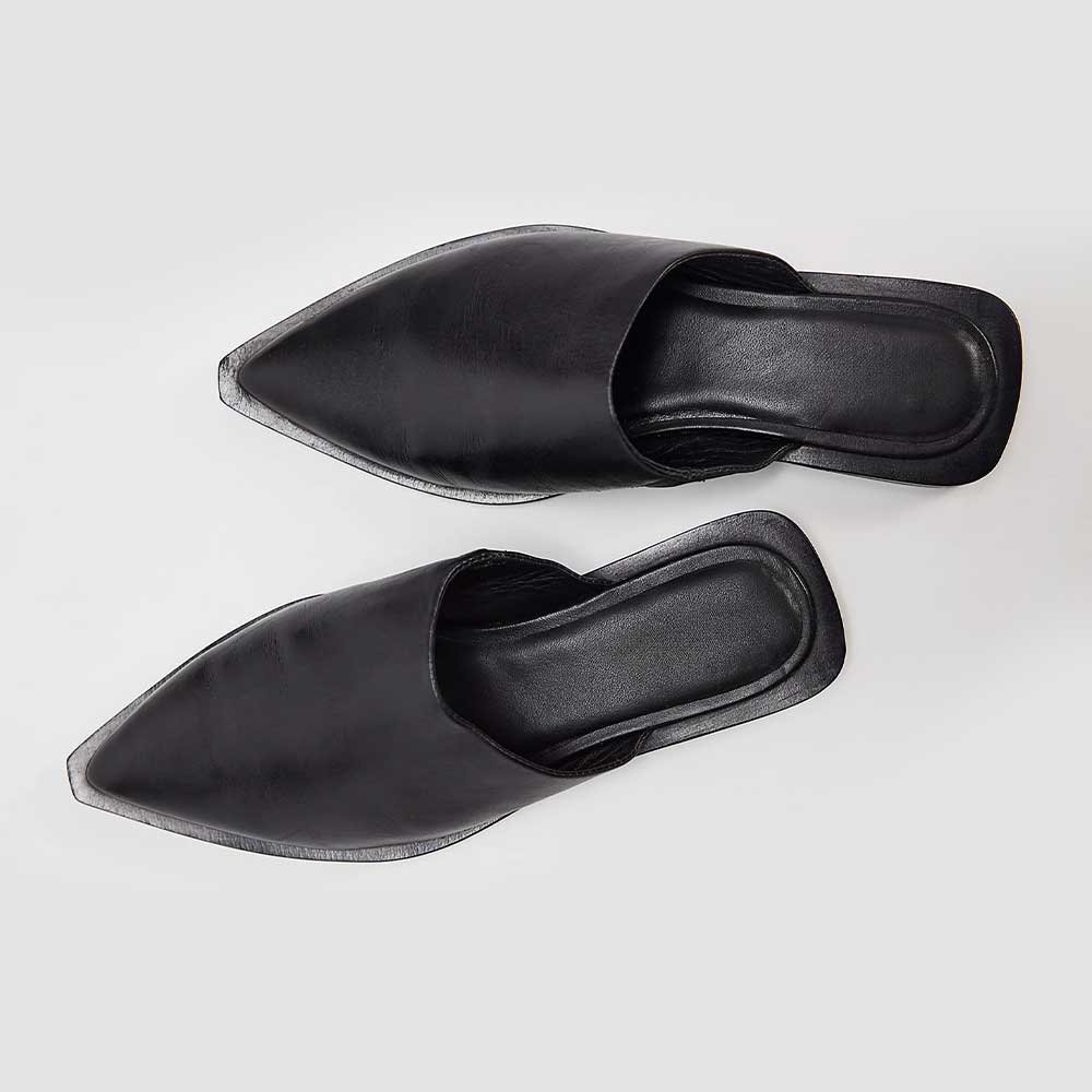 Elegant Black Closed Toe Slip On Flat Mule Shoes for Women Nicepairs
