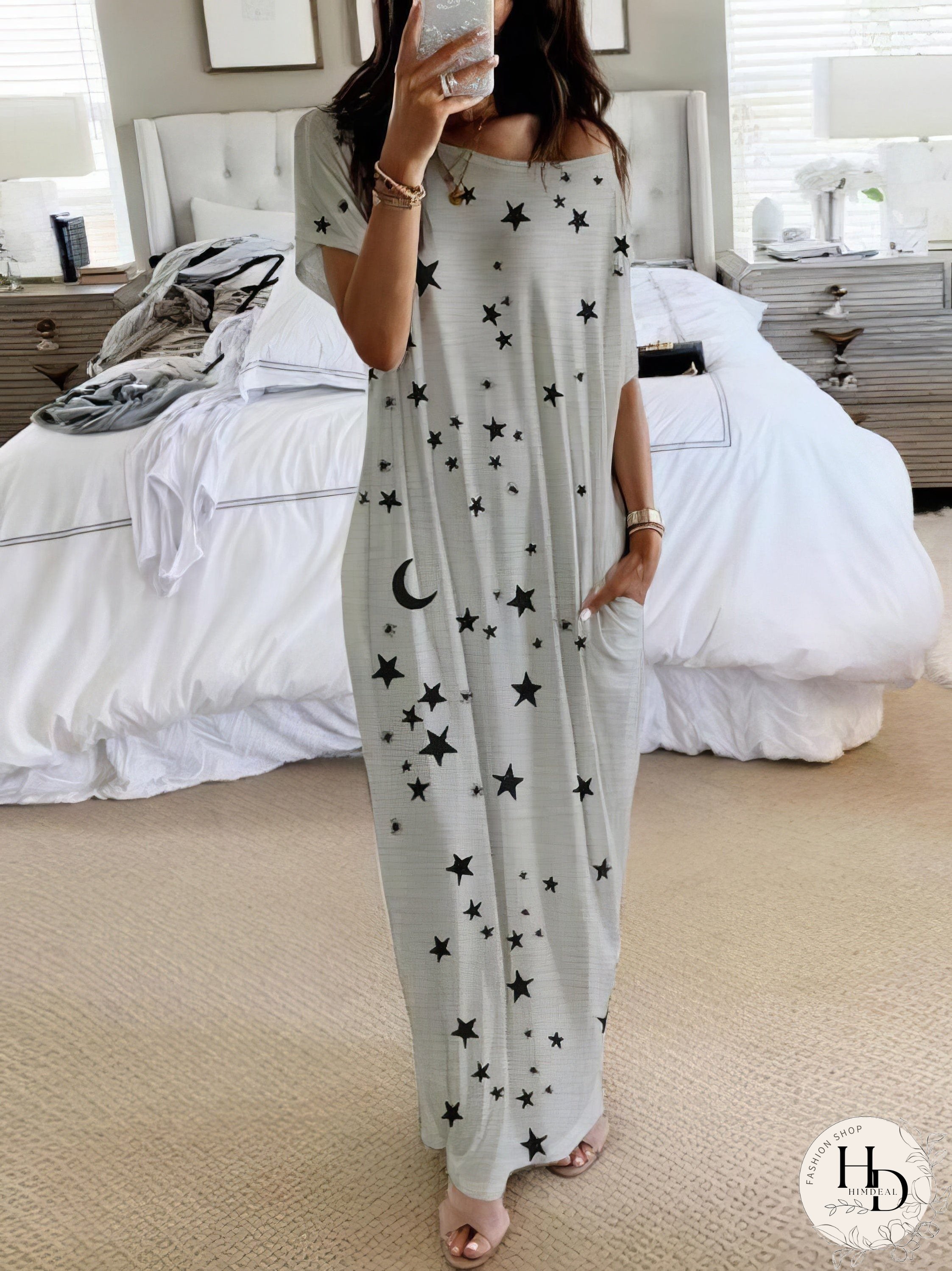Starry Night Short Sleeve Maxi Dress