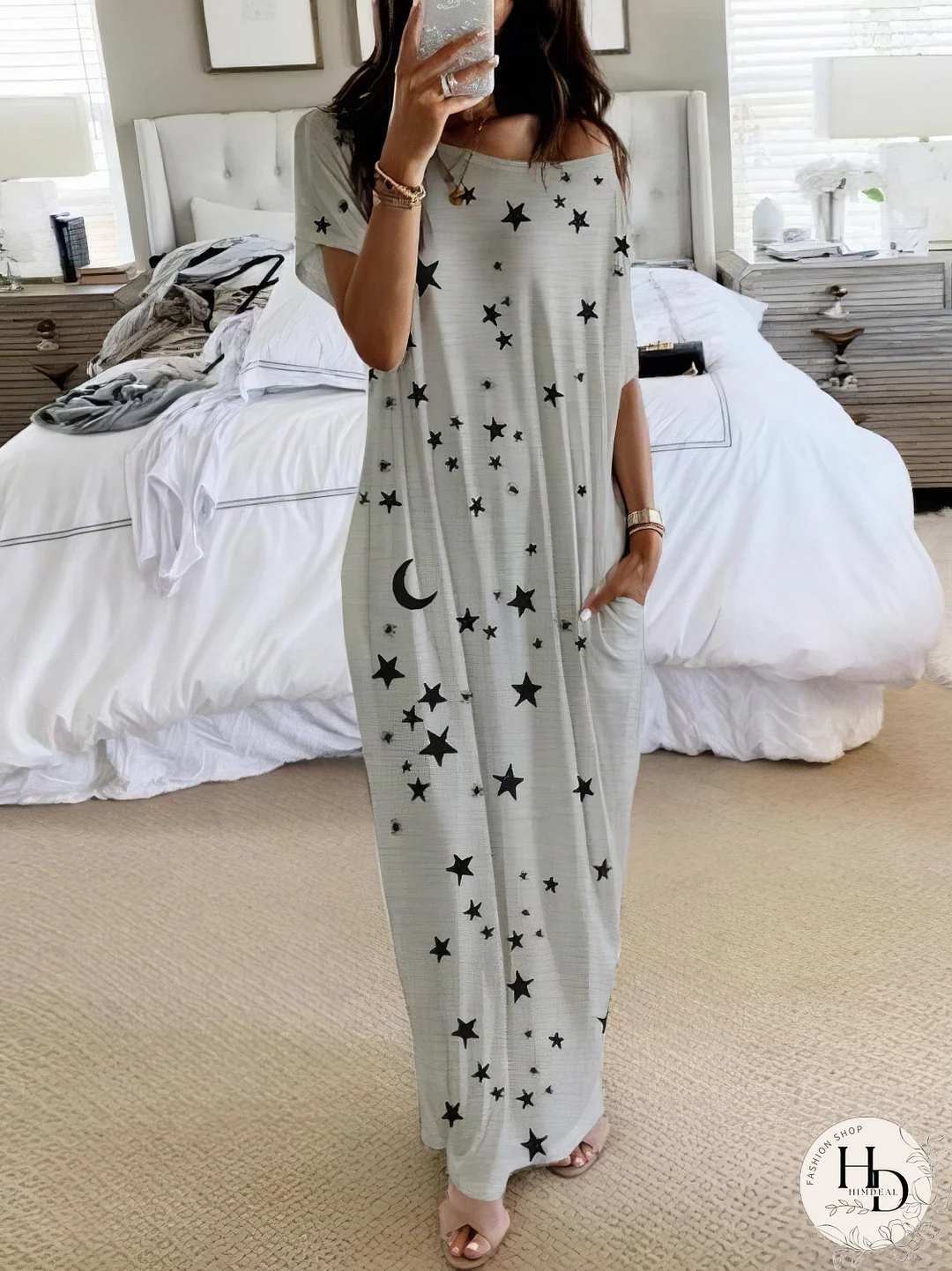 Starry Night Short Sleeve Maxi Dress
