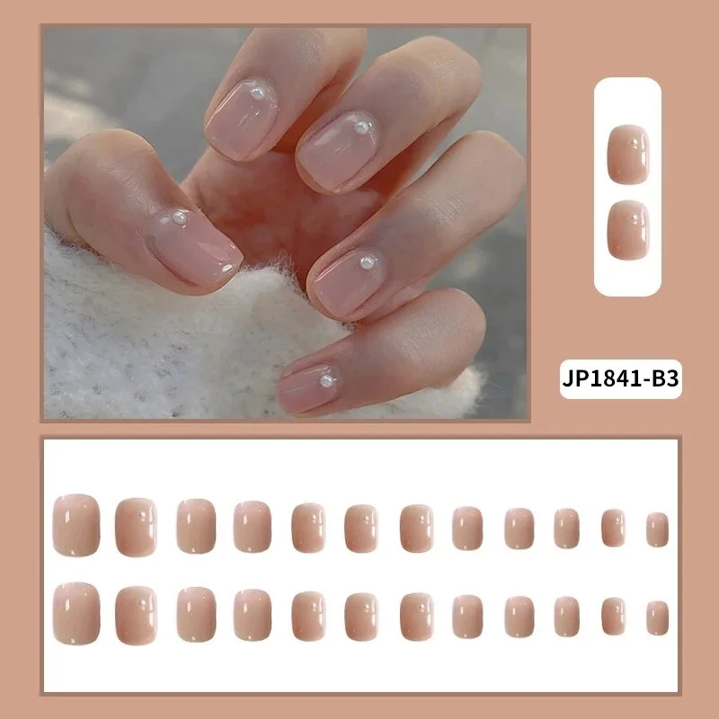 Short Nail with Design Nude Pink Color Square Head Full Cover Nail Art Tips Women Nail Decorative Christmas Press On Nail Tips-Nail Inspo