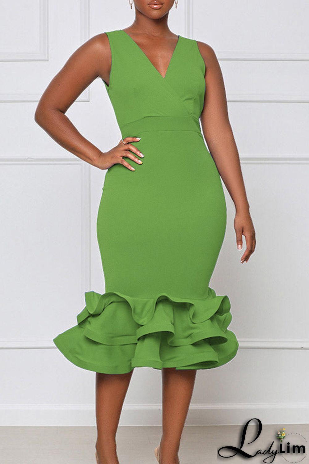 Green Fashion Sexy Solid Split Joint V Neck Evening Dress