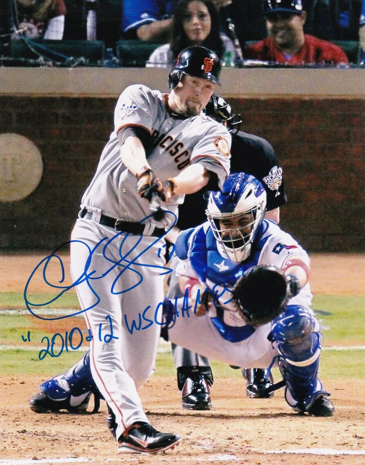 AUBREY HUFF SAN FRANCISCO GIANTS 2010,2012 WS CHAMPS ACTION SIGNED 8x10