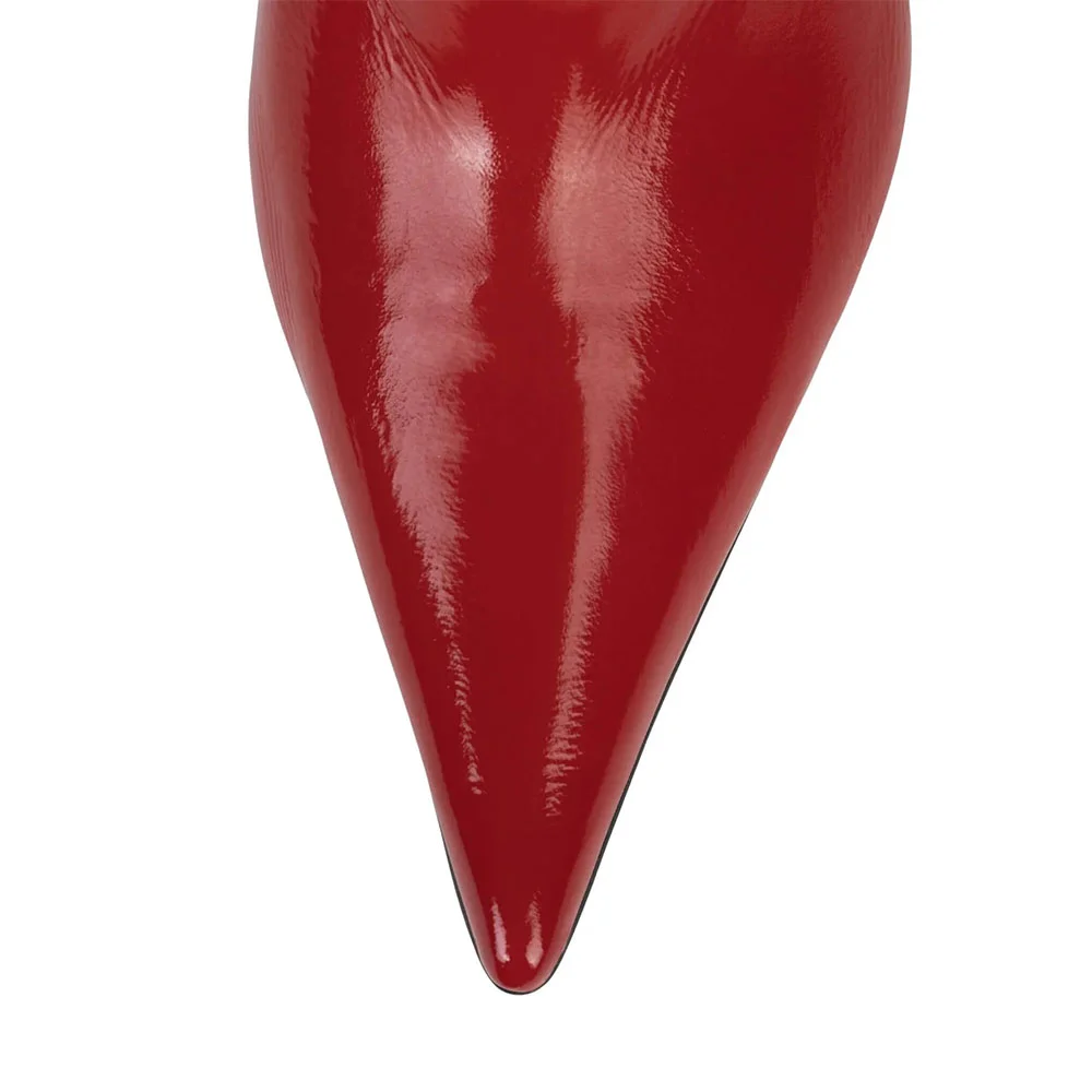 Red Pointed Toe Slip-On Decorative Heel Women's Mules Shoes