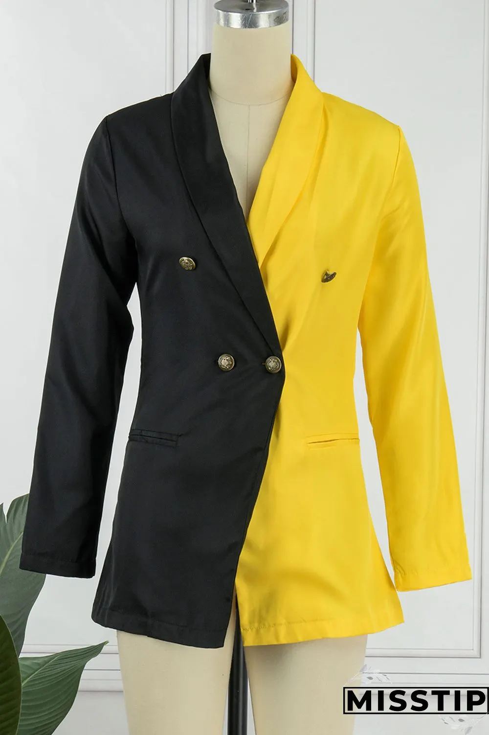 Yellow Casual Solid Patchwork V Neck Long Sleeve Dresses