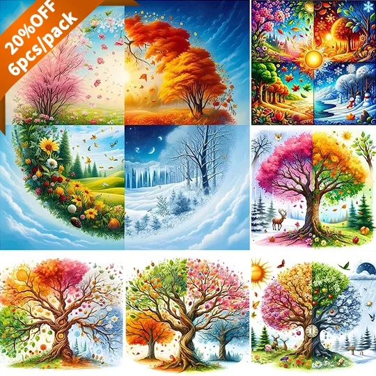 Four Seasons Scenery Tree - Full Round Drill Diamond Painting - 40*40CM(Canvas)