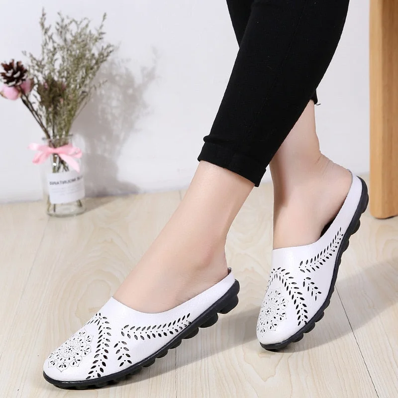 Vstacam Sneakers Woman Casual Shoes 2023 Round Toe Women Flats Hollow Shoes Summer Slip-On Loafers Female Solid Colors Shoes Plus Size