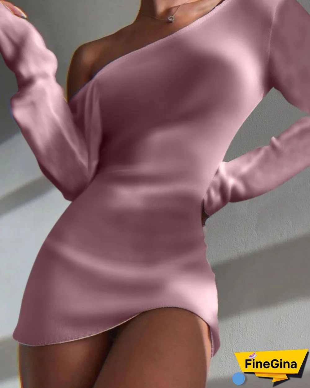 One Shoulder Open Back Long Sleeve Mini Dress