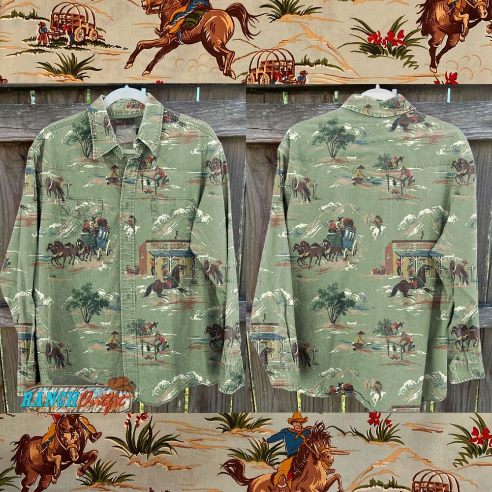 Vintage Cowboy Print Casual Shirt Multicolor / S