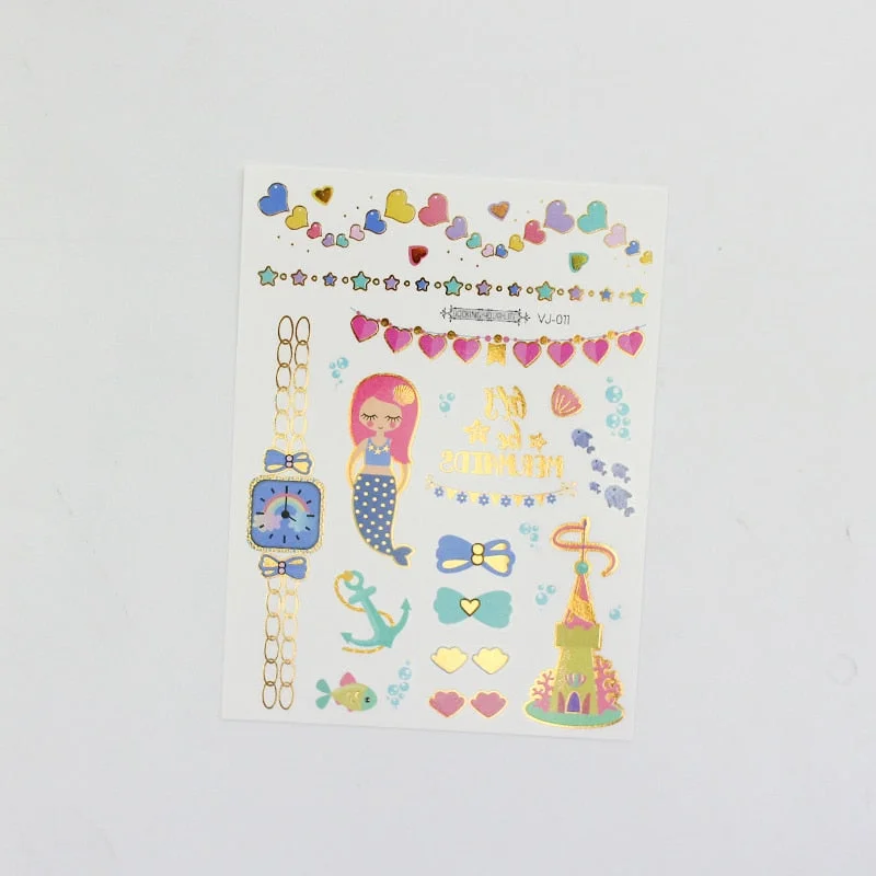 water tattoos for kids cartoon silver gold tattoo sticker sea mermaid temporary tattoos children girls hand tattoo finger decal