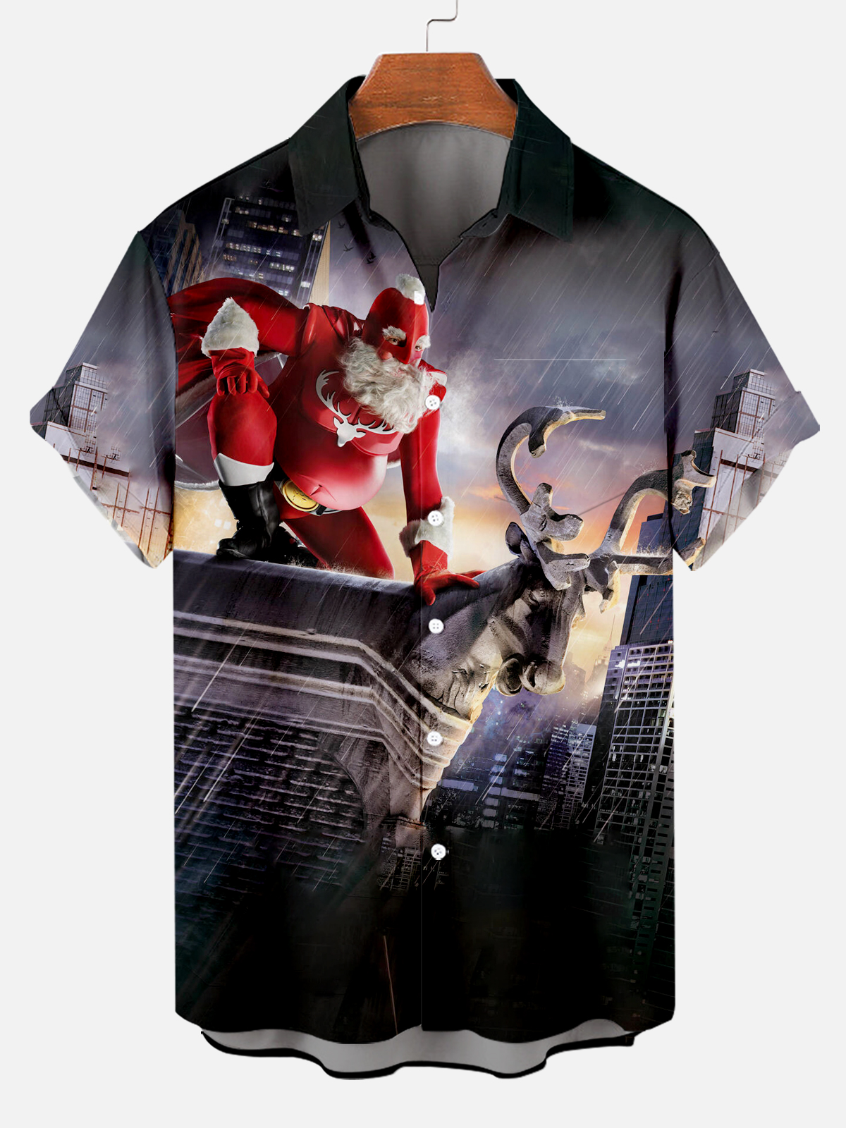 Christmas Elk Santa Short Sleeve Hawaiian Shirt PLUSCLOTHESMAN