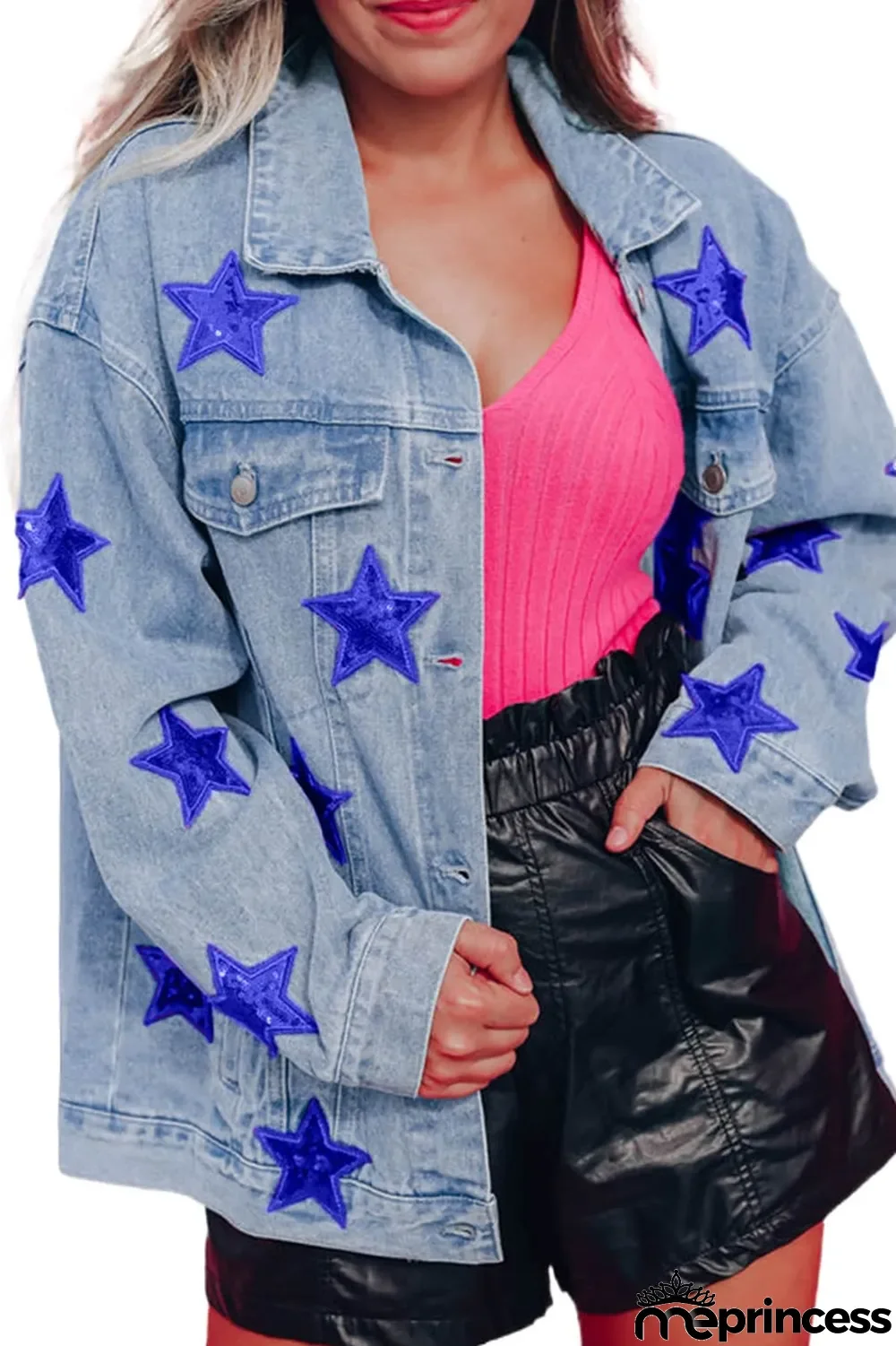 Bluing Sequin Star Flap Pocket Denim Jacket