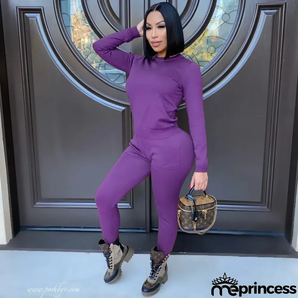 Women's Fall Winter Fashion Casual Sport Pocket Two-Piece Pants Set