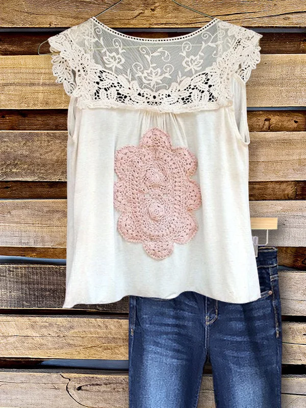 Vintage Lace Crochet Applique Top