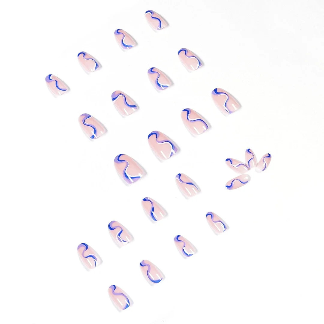 24pcs Pop Art Lines Style Fake Nails Full cover Fake Nails Glue DIY Manicure Nail Art Tools-Nail Inspo