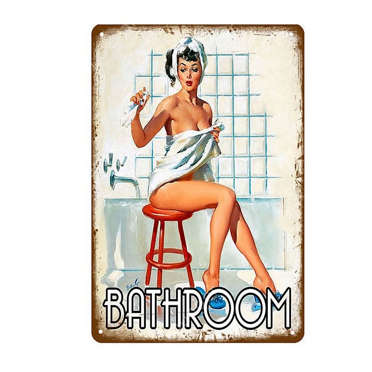 【20*30cm/30*40cm】Pin Up Bathroom Girl - Vintage Tin Signs/Wooden Signs