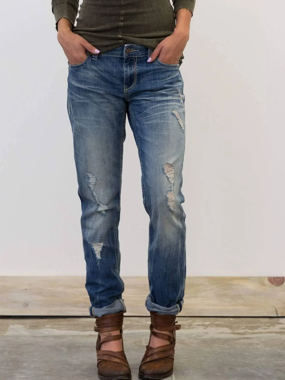 Fit Plain Vacation Denim&jeans