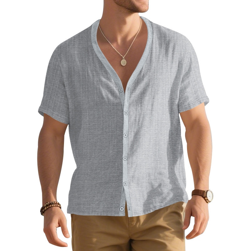Men's Retro Solid Color Linen Shirt elevenforest