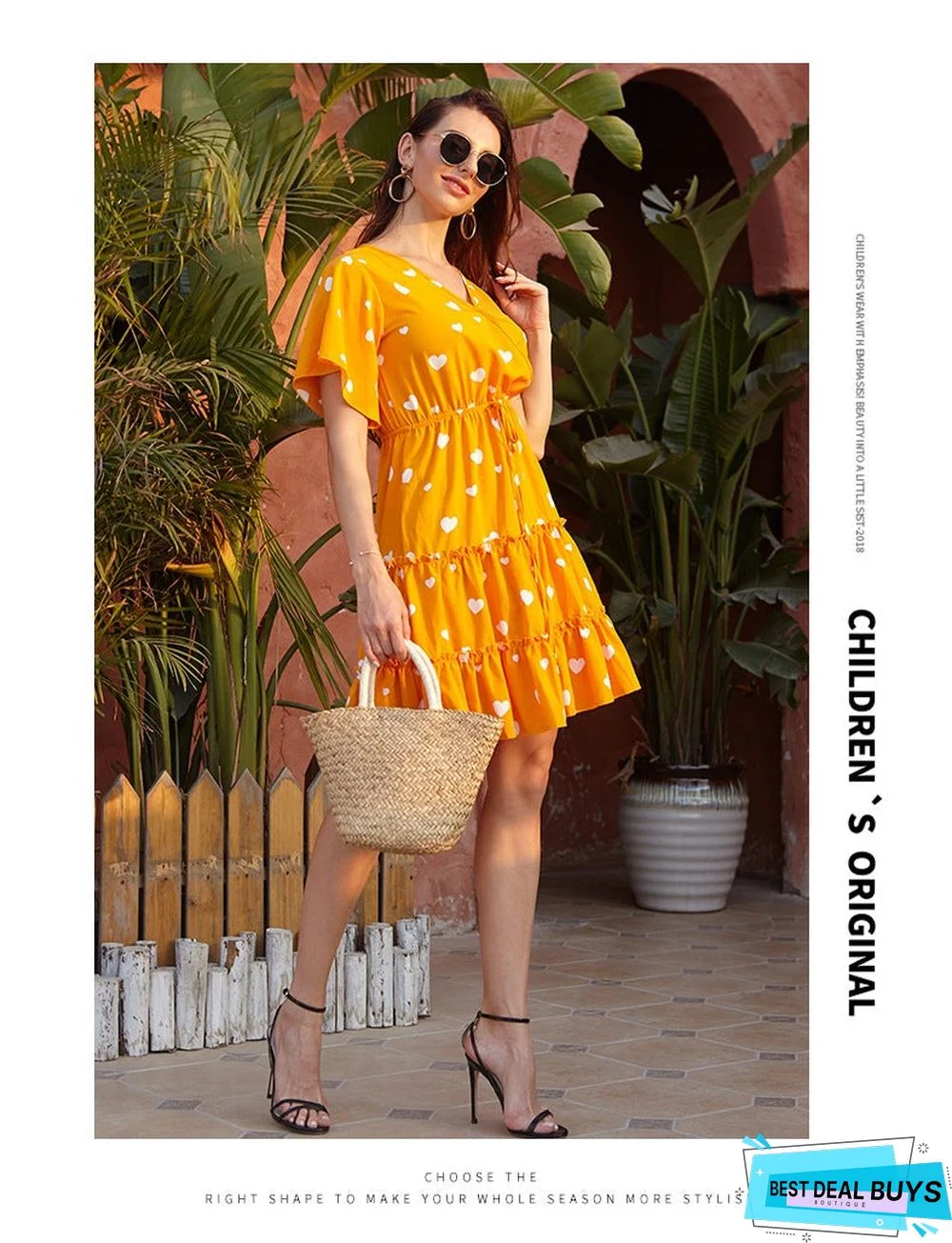 Women's Chiffon V-Neck Lace Up Dress Casual