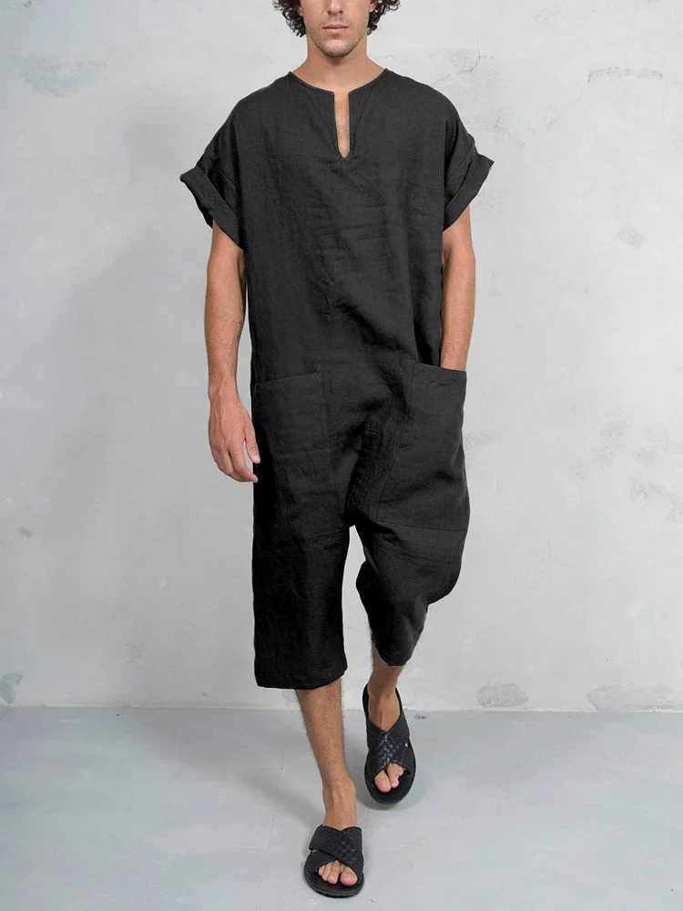 Coofandy Short Sleeve Cotton Linen Jumpsuit