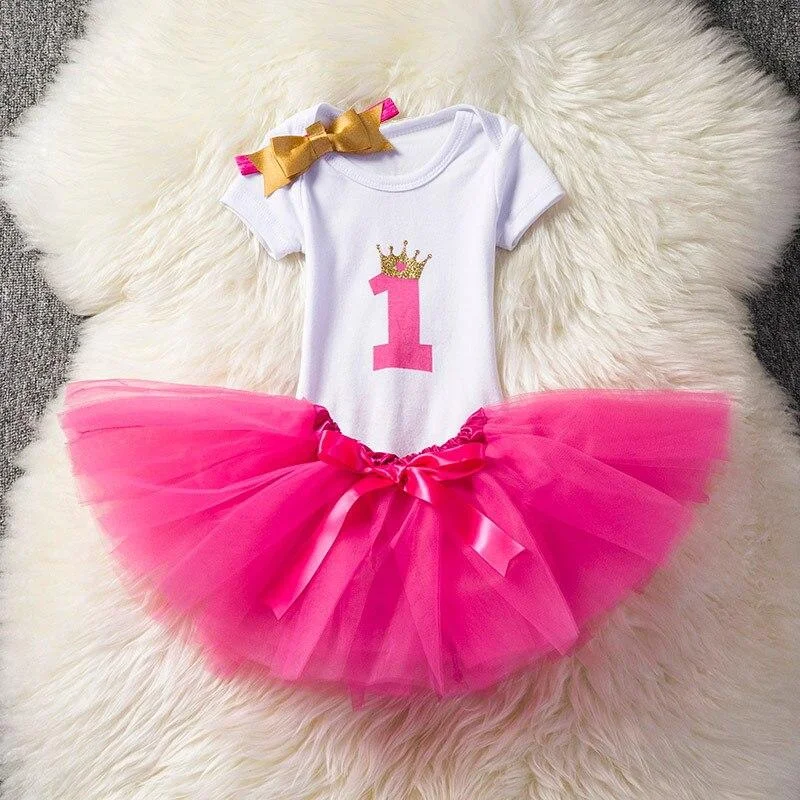 Little Girls Summer Dress Cute Newborn Baby Girl Clothes 1st Birthday Baby Bodysuit Romper+Ruffles Tutu Skirt +Headband Outfits