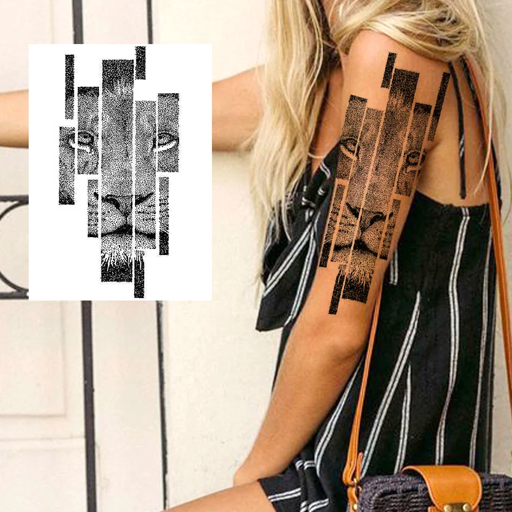 Sdrawing Military Wolf Temporary Tattoos Sleeve For Men Adult Fake 3D Lion Skull Tatoos Sticker Full Arm Warriors Tattoos For Show