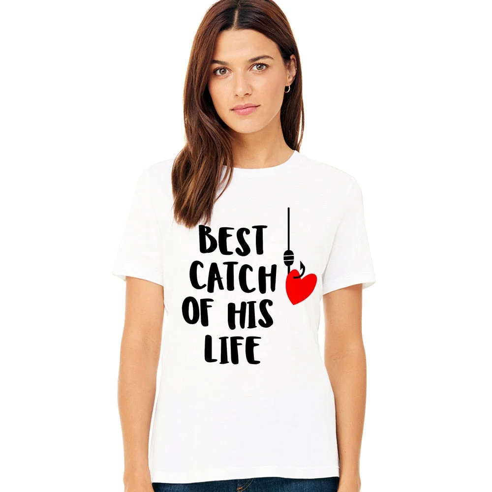 One Lucky Fisherman Best Catch of His Life Funny Fishing Shirts Fishing Couples TShirts Husband Wife T Shirt Valentines Day Gift