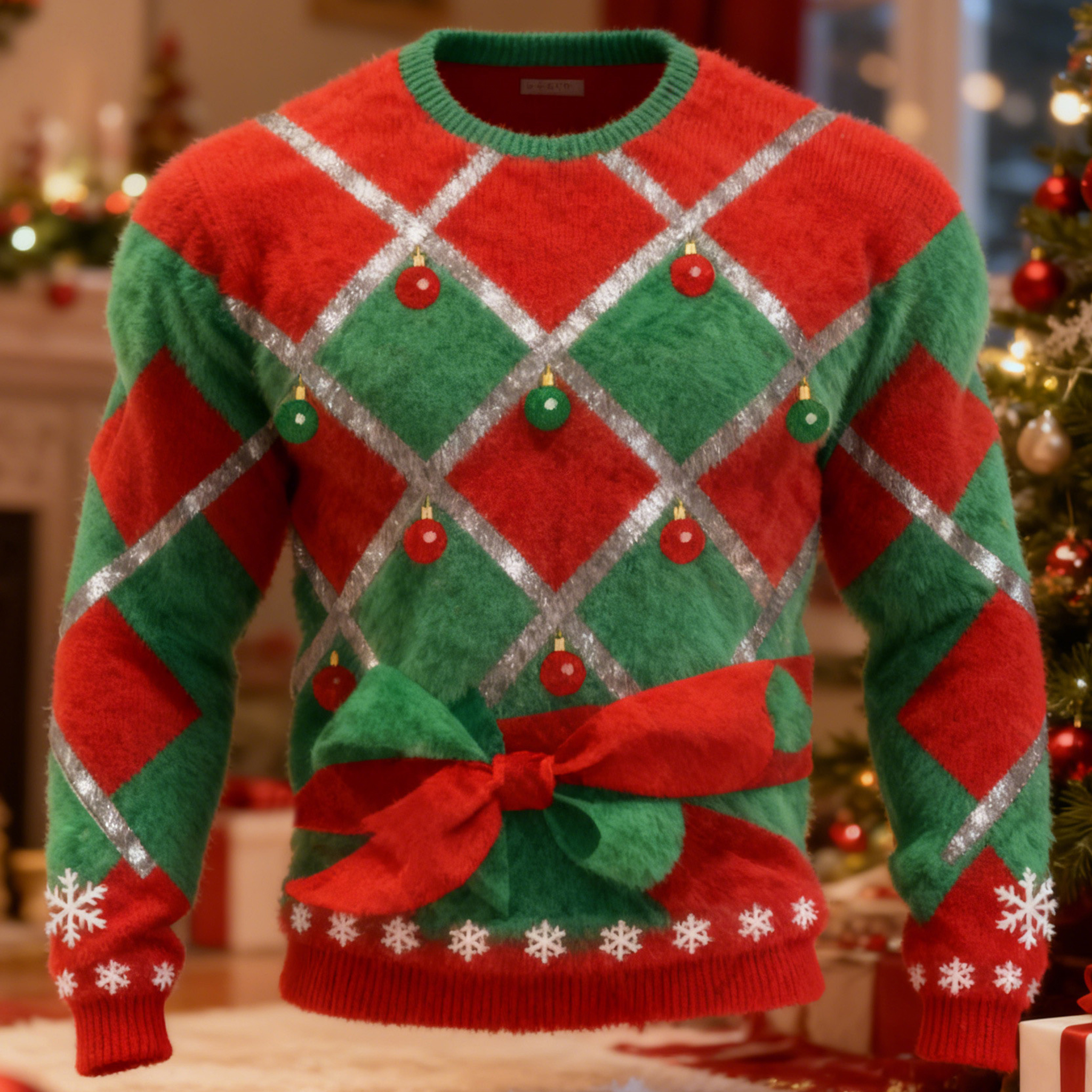 Men's Christmas Ugly Plaid Pattern Plush Sweatshirt elevenforest