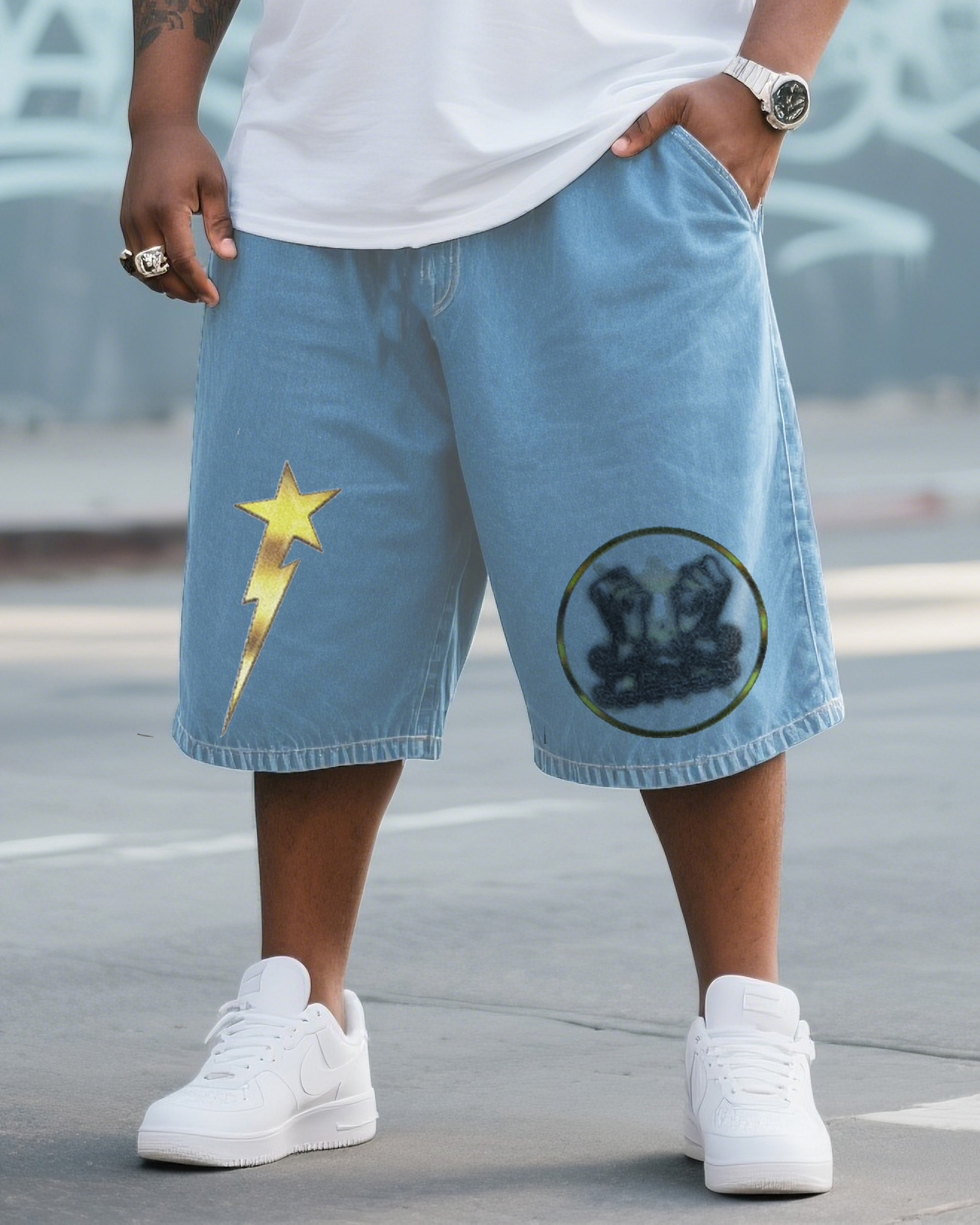 Big & Tall Men's Street Fashion Original Design Hot Stamping Washing Water Denim Shorts