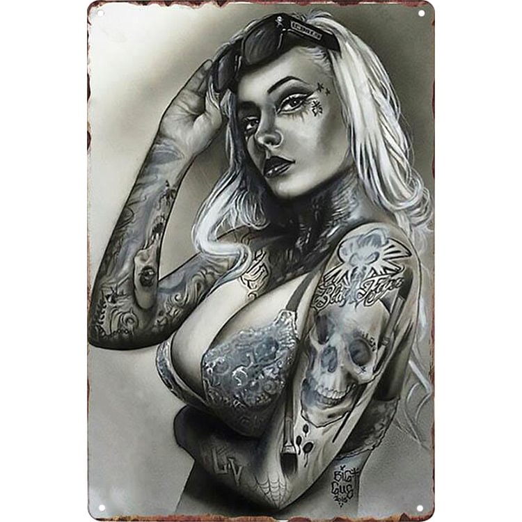 Sexy tattoo girl - Enseigne Vintage Métallique/enseignes en bois - 20*30cm/30*40cm