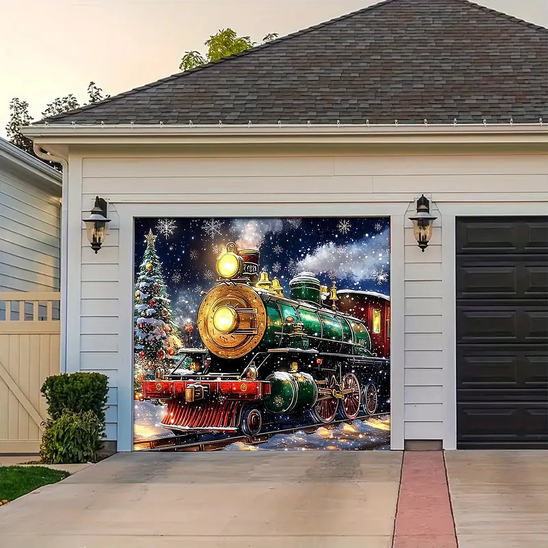 Garage Door Banner Decoration - Winter Wonderland Express A Magical Christmas Train with Santa
