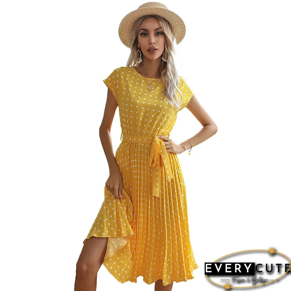 Yellow Tie Waist Short Sleeve Casual Dress