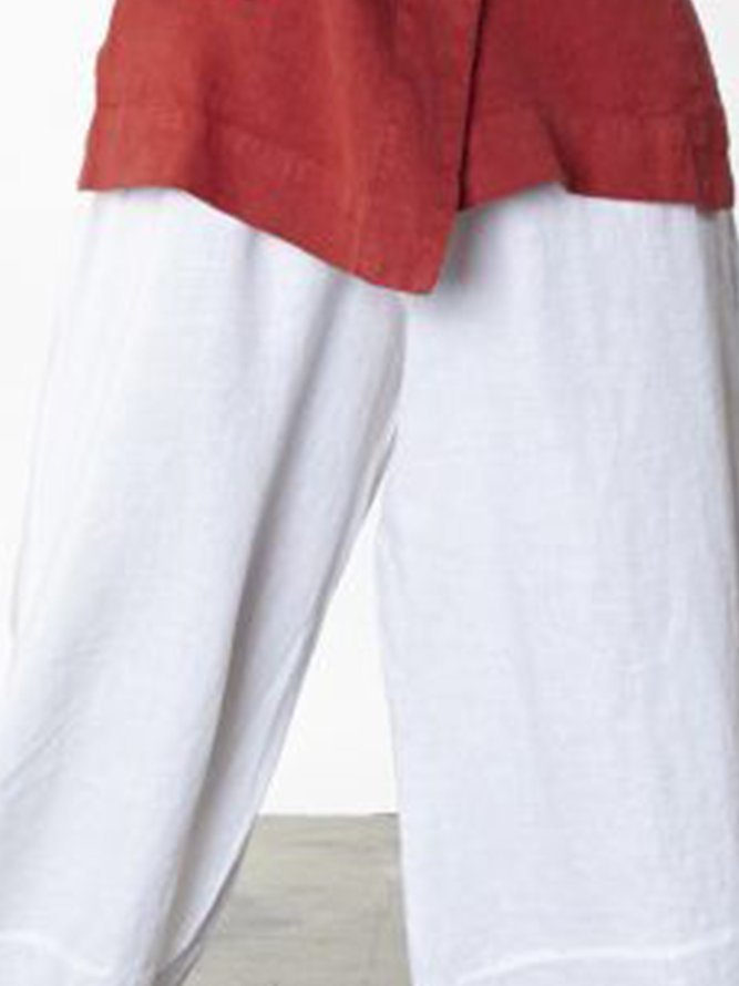 White Casual Linen Solid Pants
