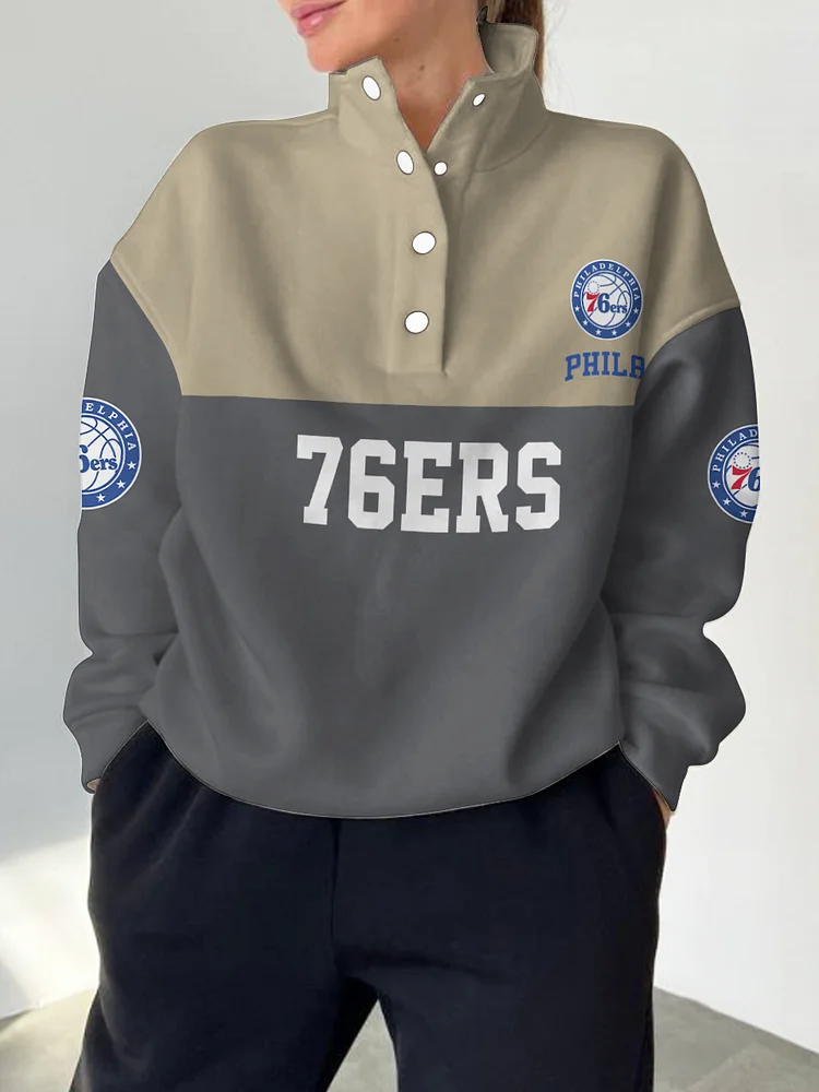 Philadelphia 76ers 2025 New Design Casual Snap Mockneck Pullover
