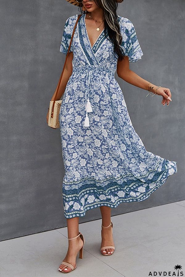 Spring/Summer V-Neck Tie Boho Dress