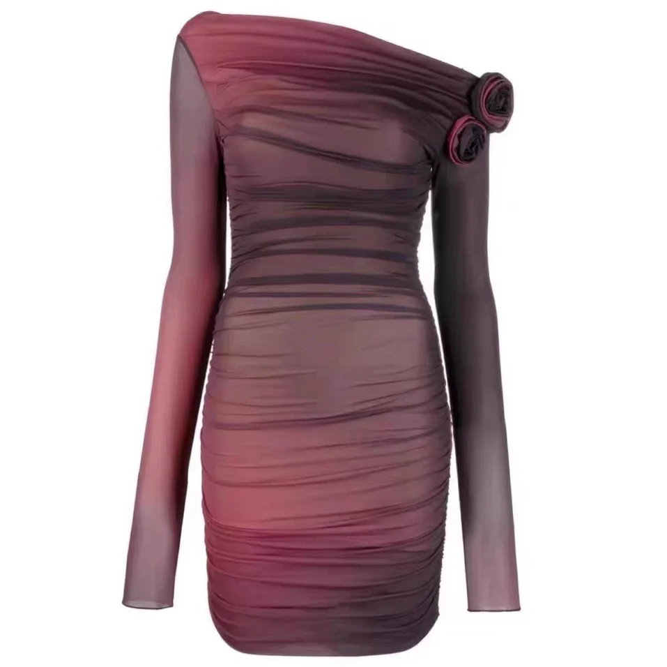 Zingj Yujie Style Dress Spring 2025 New Sexy Hottie Fashion Shoulder Brae Folding Short Dress Girl
