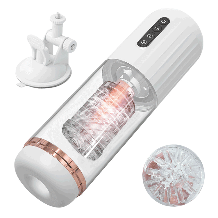 pearlsvibe -  Pearlsvibe -Platinum Warrior White 10 Telescopic Rotation 10 Suction Automatic Male Masturbation