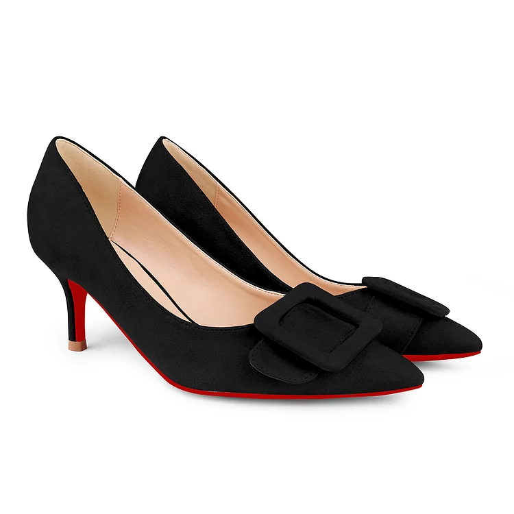 60mm Kitten Heels Red Bottom Pumps Daily Suede Square Buckle VOCOSI VOCOSI
