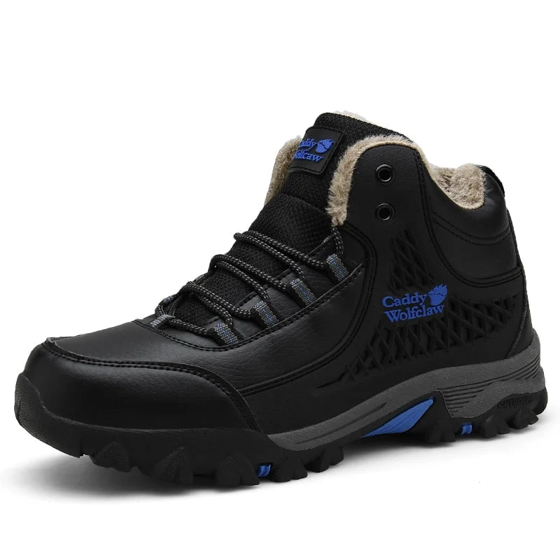 Leather Winter Men Boots Waterproof Warm Fur Snow Boots Men Sneakers Outdoor Work Casual Shoes Military Combat Ankle Boots