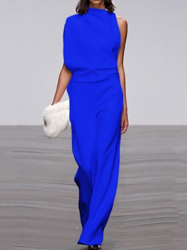 Urban Asymmetric Solid Color One Shoulder Top And Pants Set