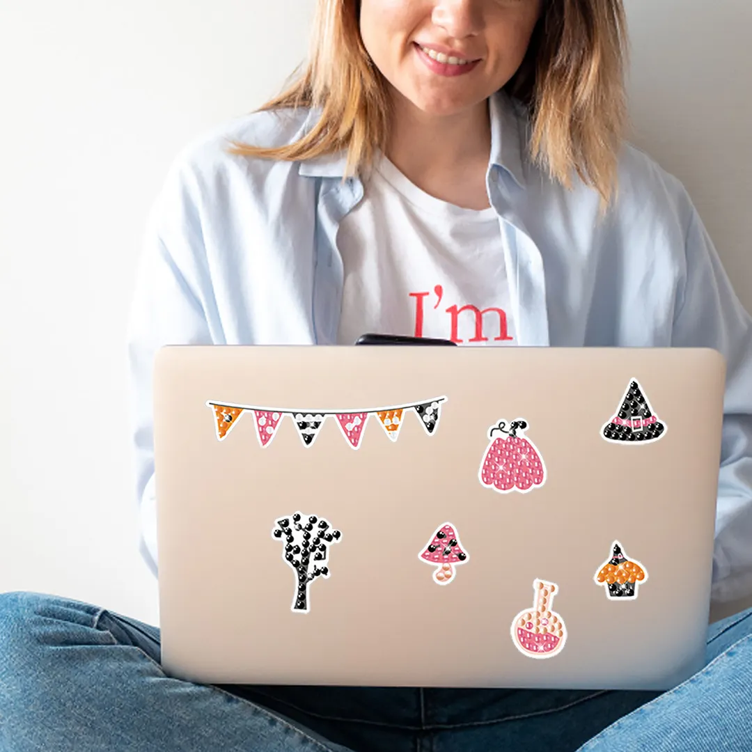 DIY Diamond Painting Sticker Diamond Art Stickers Arts and Crafts Decorative Diamond Stickers for Birthday Party Halloween Christmas Gifts (Pink Halloween)