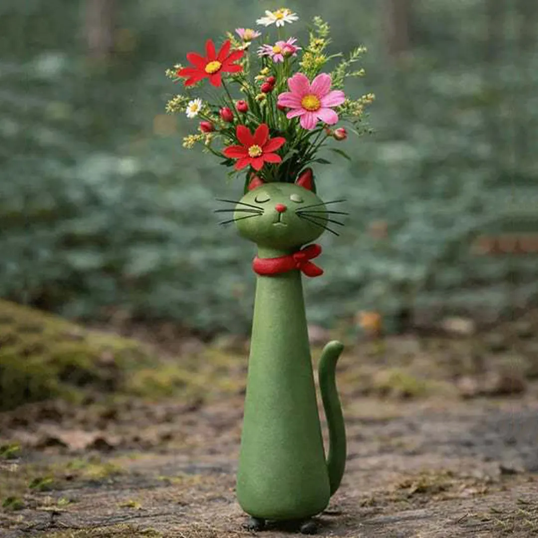 Handcrafted Quirky Cat Vase Modern Whimsical Resin Cat Flower Vase Creative Ornament for Living Room Office Study Home Decoration