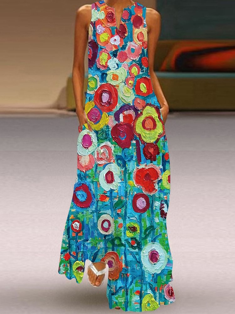 Artwishers Blooming Flowers Art Series Printed Sleeveless Maxi Dress