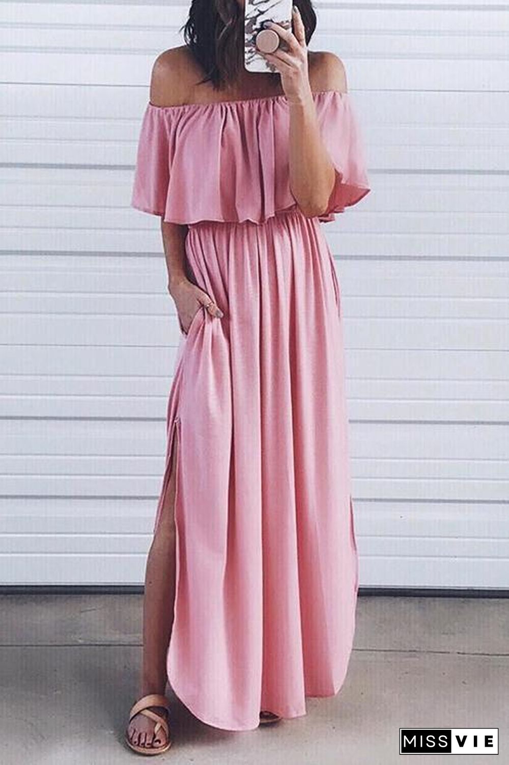 Off Shoulder Side Slit Maxi Dress