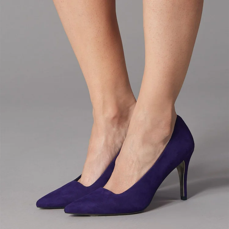 Dark Purple Stiletto Heels Vegan Suede Pointy Toe Pumps |FSJ Shoes
